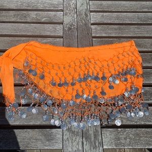 neon orange belly dance coin hip scarf 🧡